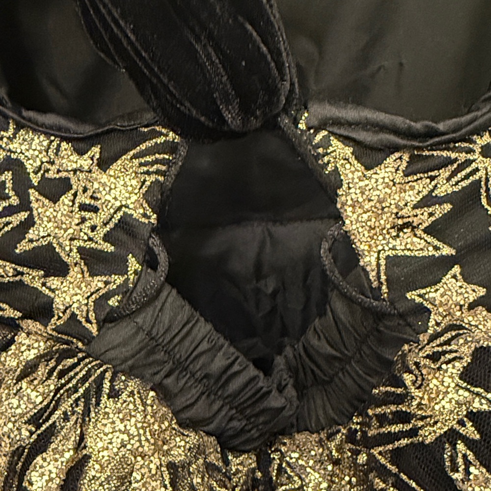 Little Girl's Black and Gold Star Patterned Formal Dress - Picture 4 of 14